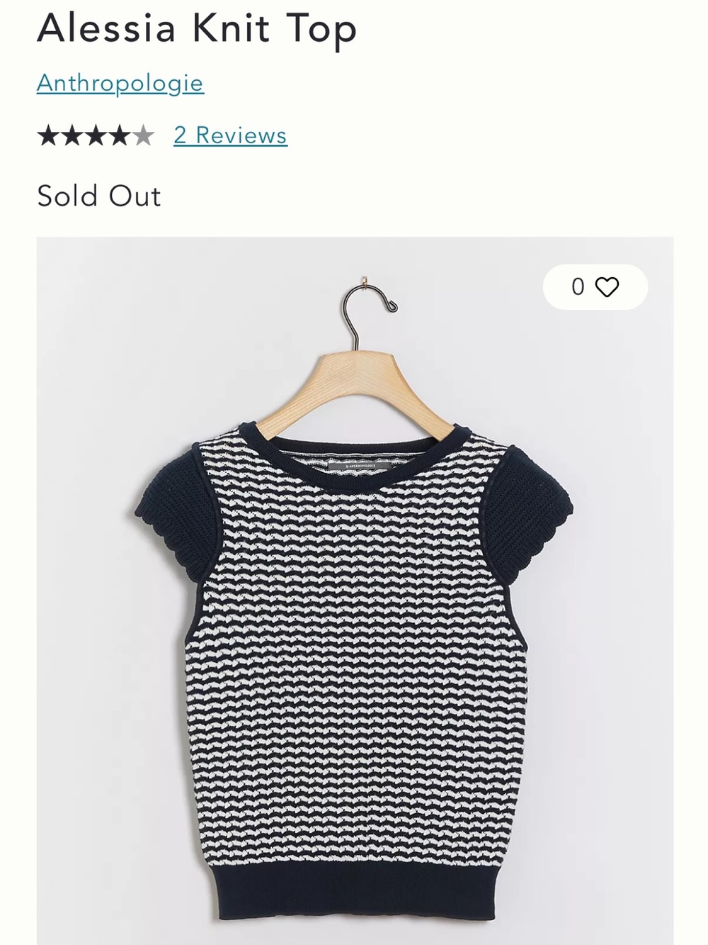 ANTHROPOLOGIE Navy and White Scalloped Sleeves Sweater Knit Top